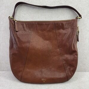 Fossil Hobo Bag Women Medium Brown Leather Lined Zip Shoulder Classic Expandable